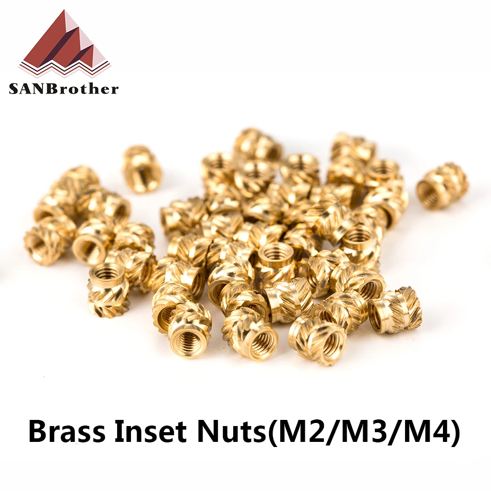 Hot Melt Inset Brass Nuts M2 M2.5 M3 M4 Female Molding Knurled Injection Copper Nut for 3D Printed Parts 50/100 Pcs