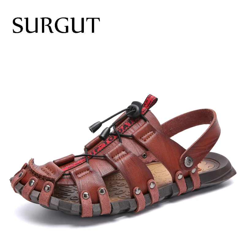 

SURGUT New Summer Men Sandals Breathable Beach Outdoor Shoes Summer Roman Men Sandals High Quality Sandals Slippers Soft Bottom