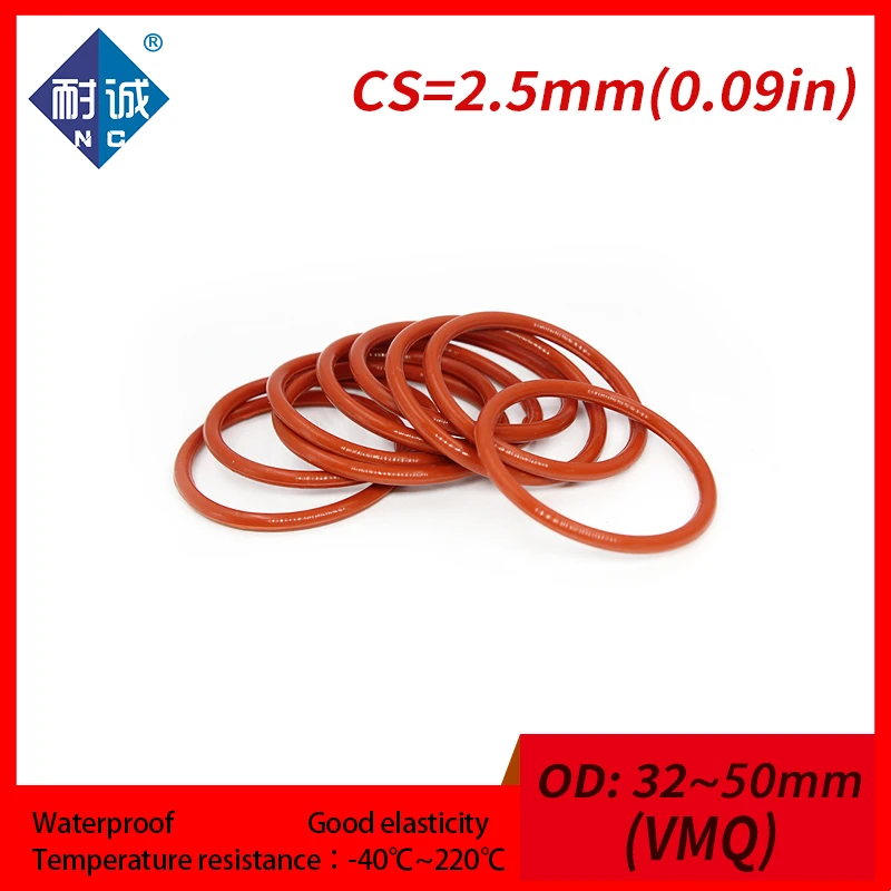 

2PCS/lot Silicone rubber oring Red VMQ CS 2.5mm OD32/33/34/35/36/40/42/44/45/48/50mm Gasket Silicone Oring waterproof Silica gel