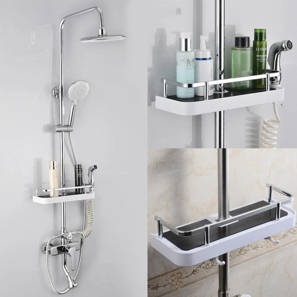 

1pc Shower Storage Bathroom Shelf Rack Shampoo Bath Towel Tray Single Tier Shower Head Holder Bathroom Accessories