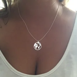 SMJEL Stainless Steel World Map Necklace pendants for Women Earth Day Gifts Wanderlust Travel Globe Jewelry Collier Femme 2025