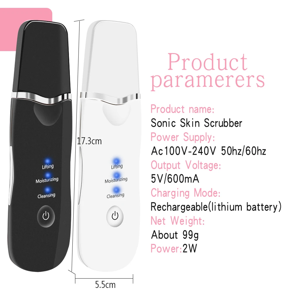 Ultrasonic Skin Scrubber Face-Lift Deep Clean Pores High Frequency Vibrating Facial massager Galvanic Ion Spa Beauty Device