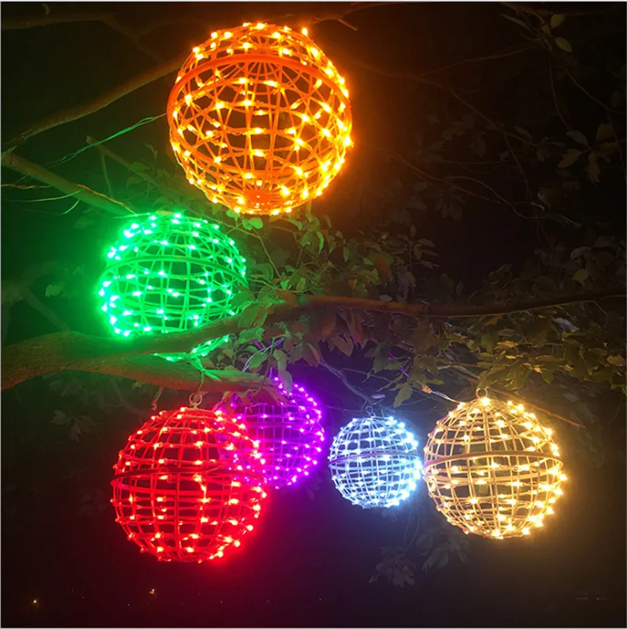 Christmas Tree Light Big Lantern Ball LED String Light Rattan Ball Globe Fairy Garland Light For Wedding Party Landscape Street