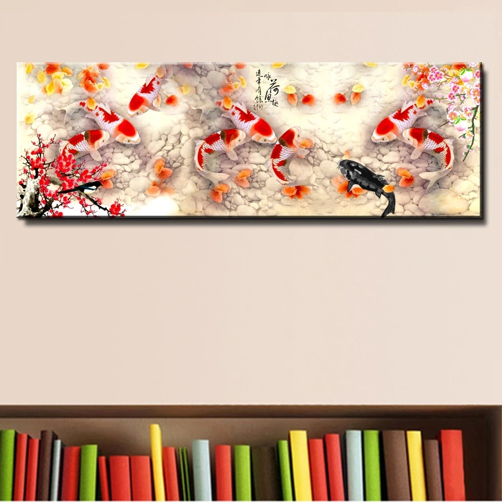 Chinese Style Cherry Blossom Koi Fish  Canvas Painting Wall Art Prictue  Print Poster Picture for Living Room Home Decor Cuadros