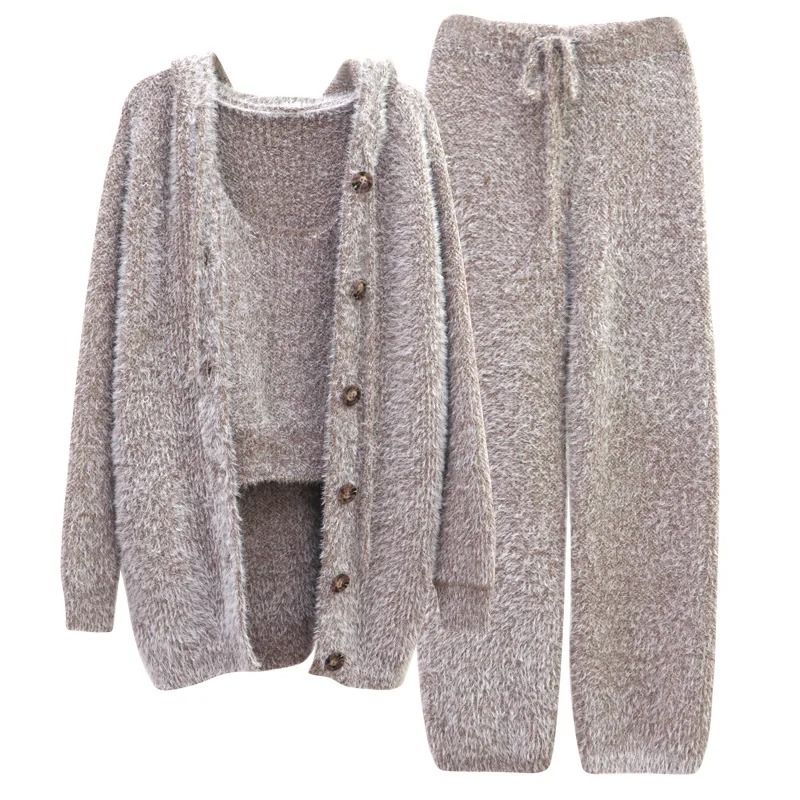 Hooded Cardigan Pajamas 3-Piece Set Soft Imitation Mink Velvet Sleepwear Warm Winter Pijama Thicken Women\'s Home Clothes Pyjamas