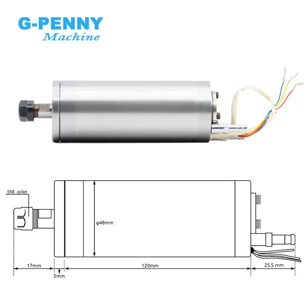 G-Penny Water Cooled Spindle Motor 75vAC 300w ER8 0-60000rpm 1000Hz 48*130mm Water Cooling Intricate Carving