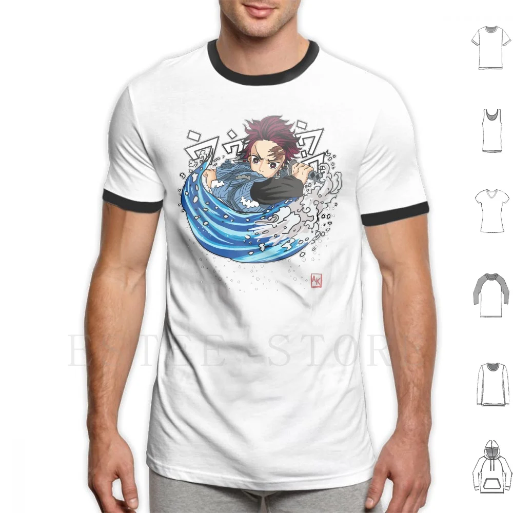 Demon , Tanjiro Water Form T Shirt DIY Big Size 100% Cotton Demon Kimetsu No Yaiba Anime Nezuko Manga Inosuke Tanjiro Cute