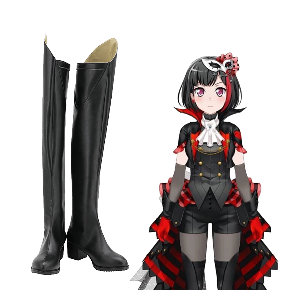 BanG Dream Mitake Ran Cosplay Boots Over Knee Black Shoes Custom Made Any Size for Unisex