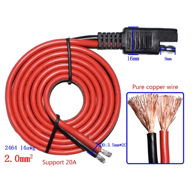 Cable DC Extension Cord 14AWG-Wire Harness Quick Connect Disconnect SAE Connector for Solar Automotive Battery