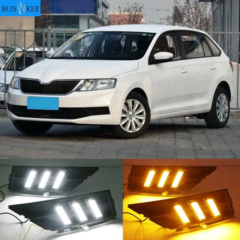 

1 Set DRL With Yellow Turning Signal Car DRL LED Daytime Running Light Fog Light For Skoda Rapid 2018
