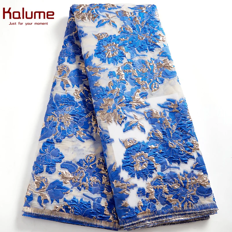 Kalume African Jacquard Brocade Fabric 2024 Nigerian French Tulle Lace Fabric Embroidey High Quality For Diy Sew Wedding F2539