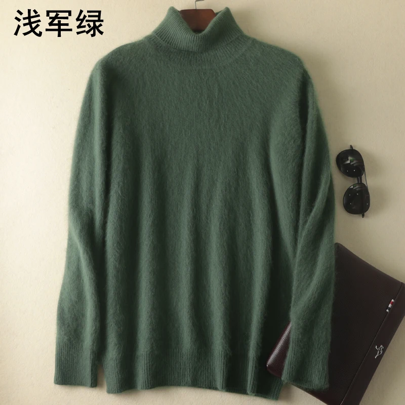 Winter Men Pullover 100% Mink Cashmere Sweater Turtleneck Thicken Warm Men\'s Loose Sweaters Classic Man Solid Color Knit Jumper