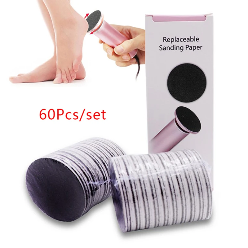 60pcs Replaceable Sandpaper Disc Cuticle Callus Remove Tool For Electric Foot File Callus Hard Remove Dead Skin Pedicure Tool