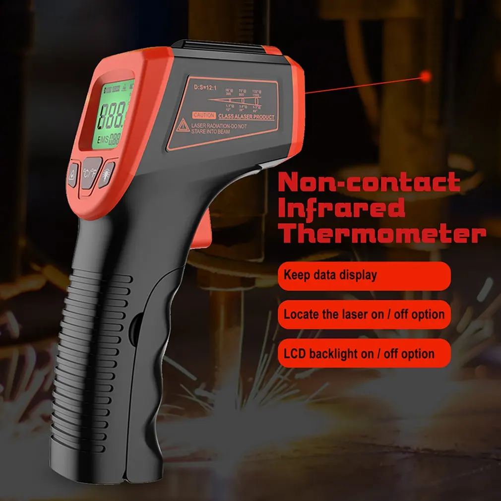 OUTAD Handheld Non-contact IR Infrared Thermometer Digital LCD Laser Pyrometer Surface Temperature Meter Gun Imager CF Backlight