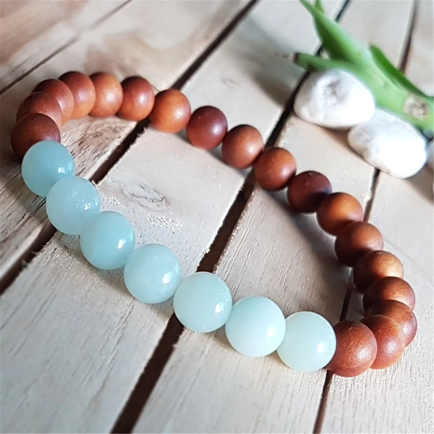 8mm Natural Amazonite Handmade Mala Bracelet Buddhism Spirituality Lucky Cuff Meditation Yoga