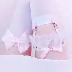 Leg ring pink lace love socks clip Lolita accessories