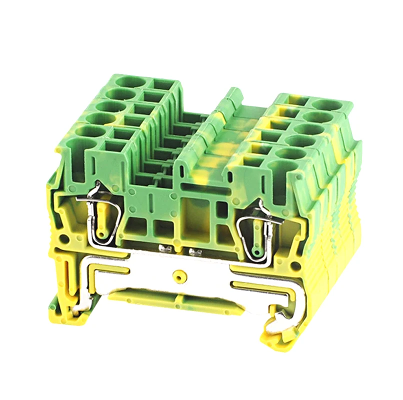 1Pcs Spring Ground Terminal Blocks ST2.5-PE Bornier Din Rail Yellow Green Earthing Terminals Block Wire Cable Connector 2.5mm2