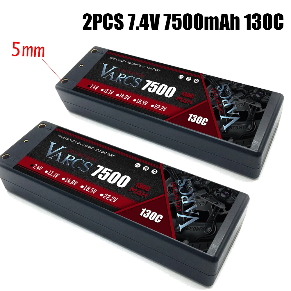 

2PCS VARCS Lipo Batteries 2S 7.4V 7500mAh 130C/260C 5MM HardCase for RC 1/8 /10 Car Off-Road Buggy Truck Boats salash Parts