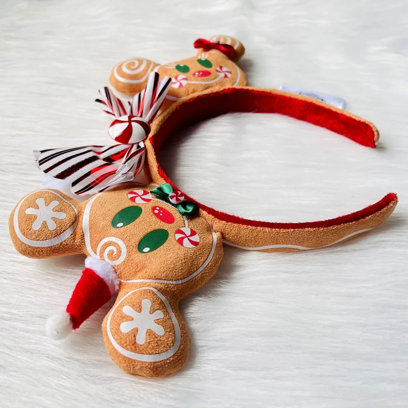 2020 New Disney Christmas Mickey Mouse Gingerbread Candy Headband Ears Headband Disneyland Minnie Christmas Decoration Gifts