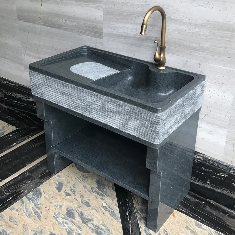 Outdoor Marble Laundry Tub with Washboard Integrated Outdoor Whole Stone Laundry Sink Courtyard Wash Basin Household