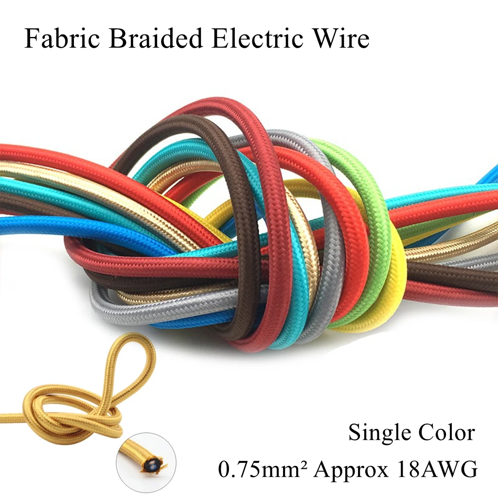 

18AWG 0.75mm Vintage Woven Textile Electric Wire Retro Color Twist Braided Flex Power Cable Edison Electrical Lamp Cord 2 3 Core