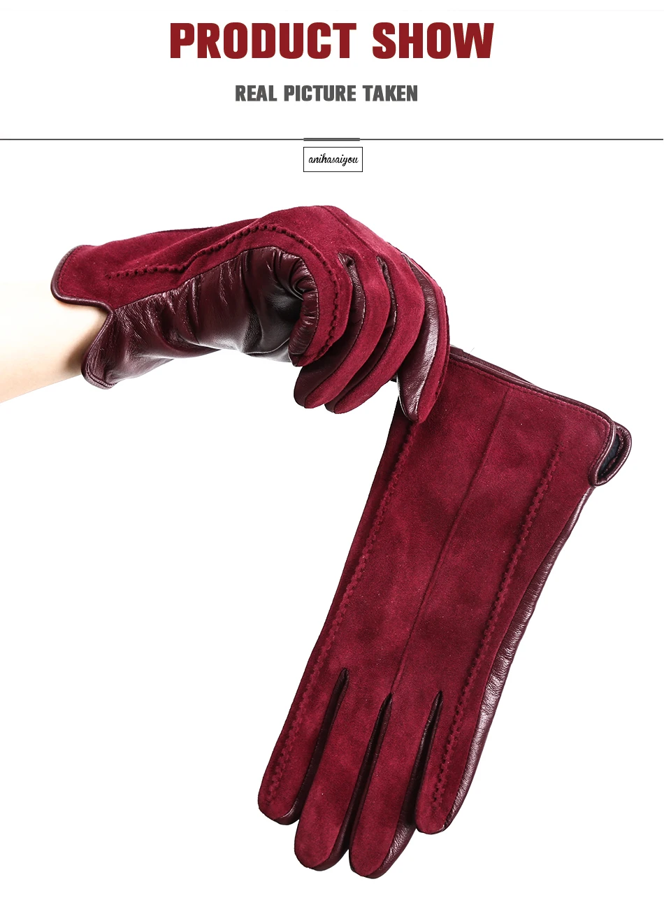 Good Quality Touch Gloves Color Winter Women's Leather Gloves Genuine Suede 50% Genuine Leather 50% Women's Gloves -2007