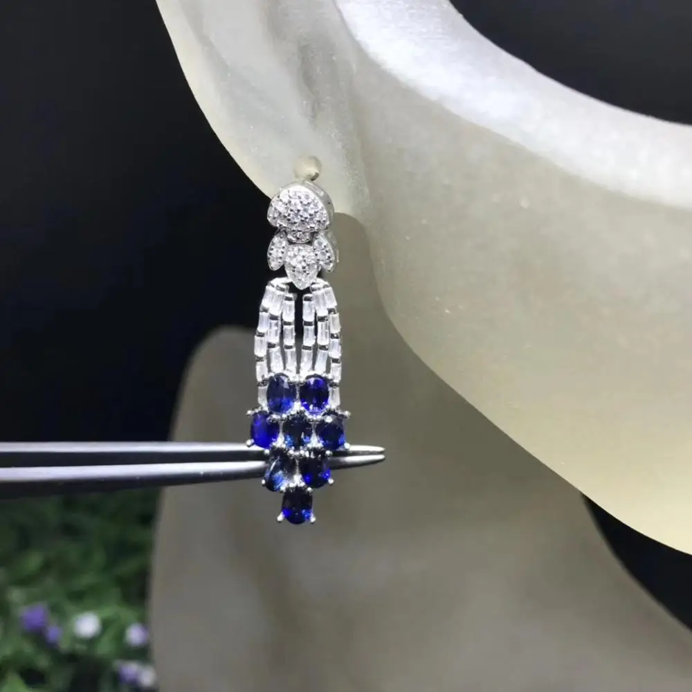 The latest design, 925 pure silver Natural Sapphire Earrings, tassel, luxury and exquisite, high-end jewelry earrings.