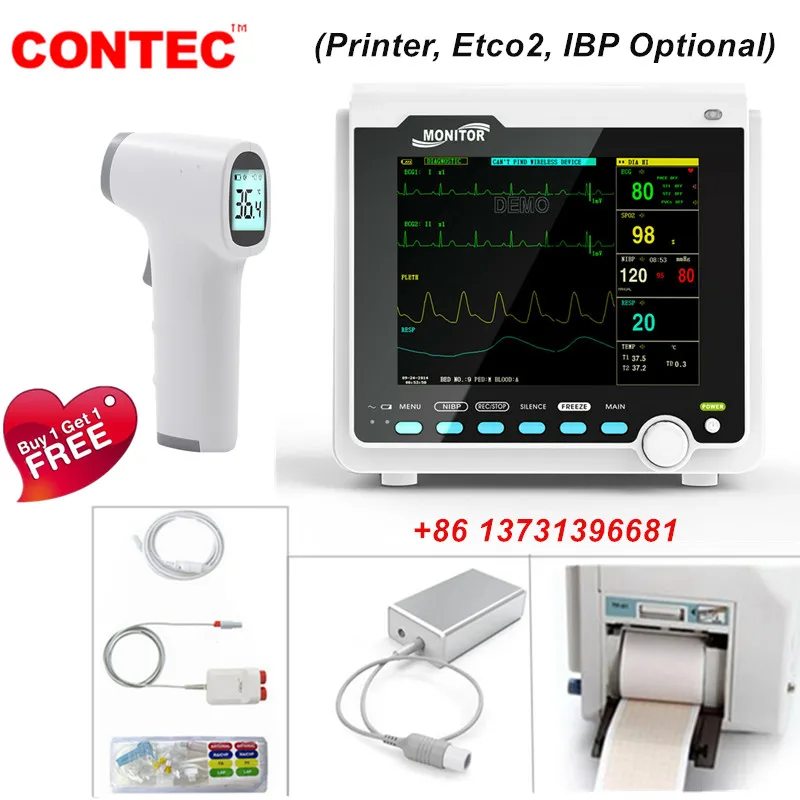 

CONTEC Portable 6 Parameter 8" Vital Signs Patient Monitor ECG NIBP RESP SPO2 PR Temp CMS6000( Printer, IBP, Etco2 Optional）