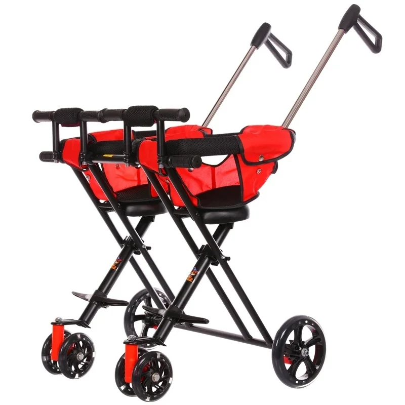 Children Portable Double Stroller Baby Twin Stroller Three Wheels Child Trolley Portable Folding Travel Baby Carriage Tricycle