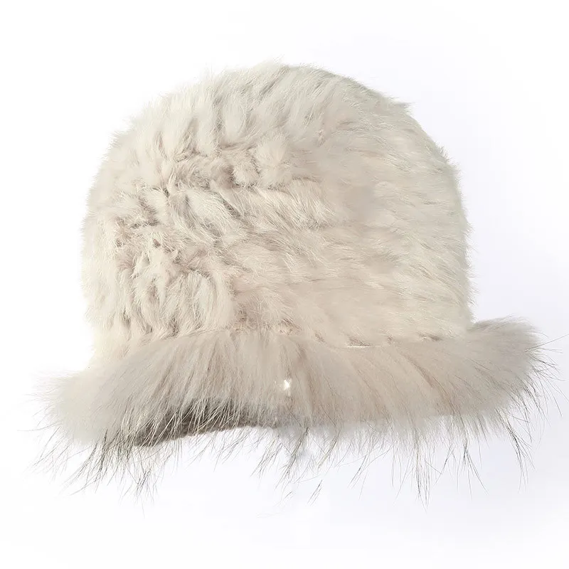 2020 Hot fashion excellent rex rabbit fur hat Genuine Women winter cap high quality raccoon fur hats image 3