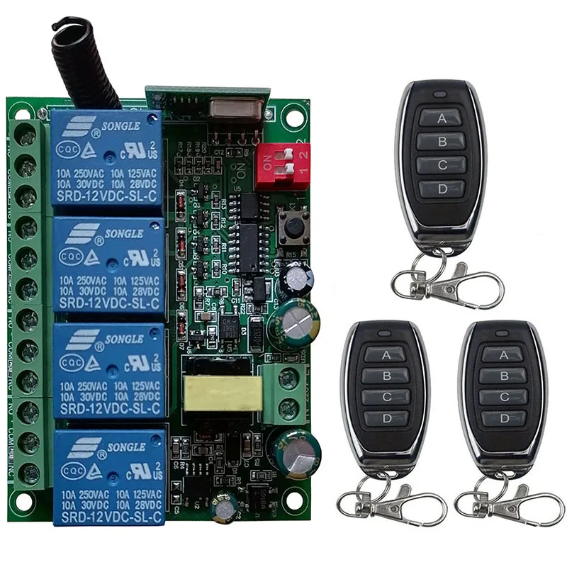 433MHz AC110V 220V 230V 4CH 4 CH 4 kanałowy 10A przekaźnik pilot bezprzewodowy RF System przełączania nadajnik i odbiornik