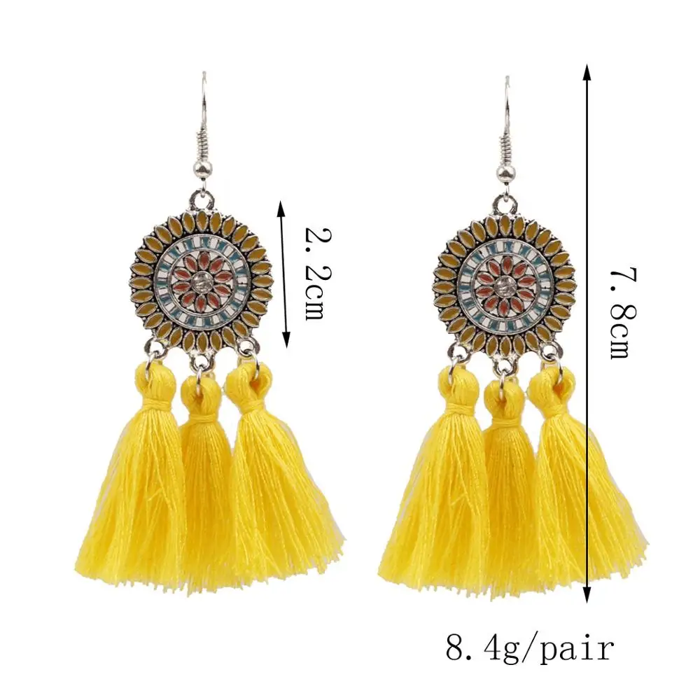 NS 2019 orange Blue long Tassel Earrings for Women Crystal flower Drop Earrings Long Fringed Dangle Earrings Wedding Jewelry