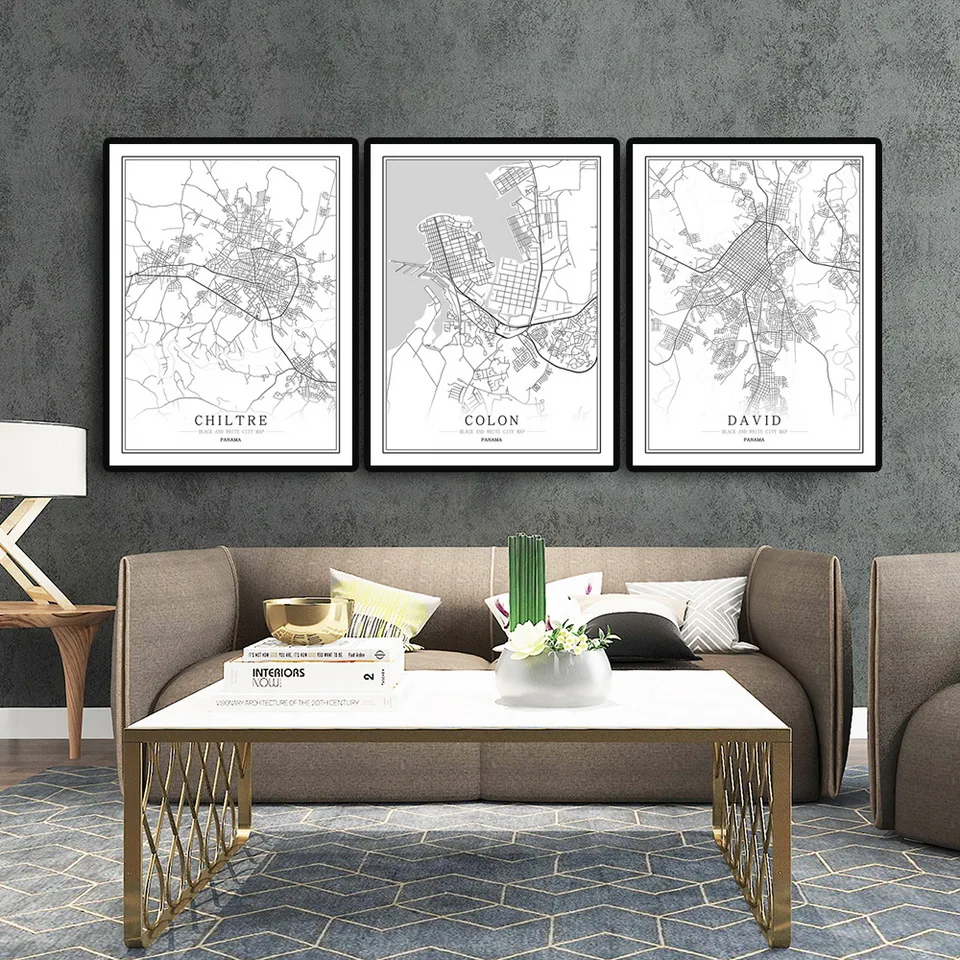 Panama Creative city map Abstract Canvas Painting Black and white Wall Art Print Poster Picture Home Decoration  Painting