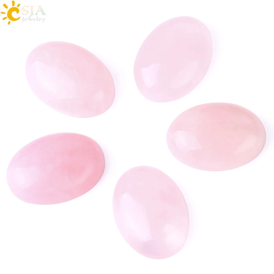 CSJA Natural Pink Crystal Cabochon Bead Oval CAB Quartz No Hole Healing Gem Stone for Women Jewelry Making DIY Fittings 1Pc F531