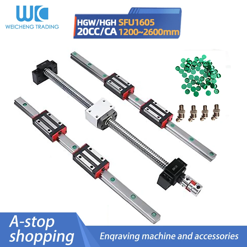 HR20 Square Linear guides rail 2set HGR20+block HGH20CA HGW20+RM SFU1605 ballscrew 5mm lead BKBF12 guides for cnc parts actuator