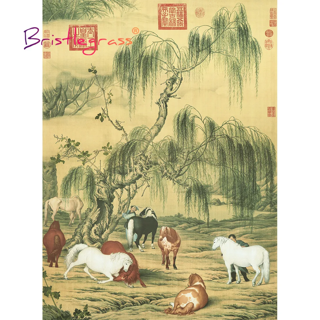 BRISTLEGRASS Wooden Jigsaw Puzzles 500 1000 Pieces Pretty Horses Castiglione Educational Toy Collectibles Chinese Painting Decor