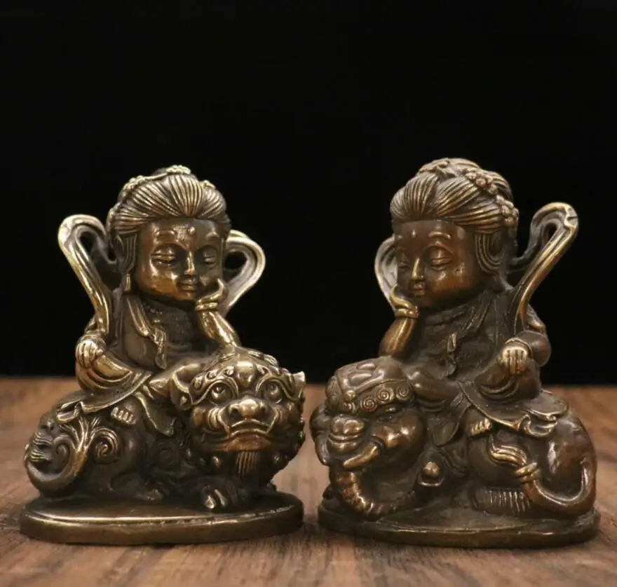 

Archaize brass manjusri bodhisattva and Samantabhadra bodhisattva home decoration crafts statue A pair