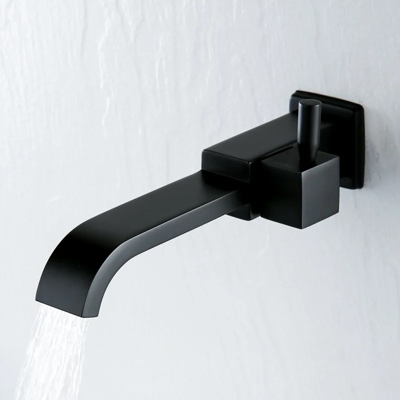 Wall Mounted Basin Faucet Brass Single Handle Tap Hotal Bathroom Accessories Single Cold Water Bath Black Silver Sink Faucets