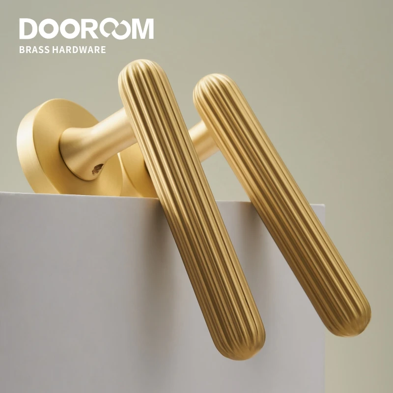 Dooroom Brass Door Lock Set Modern Simple European Interiror Bedroom Bathroom Double Wood Door Lever Set Dummy Handle Knob