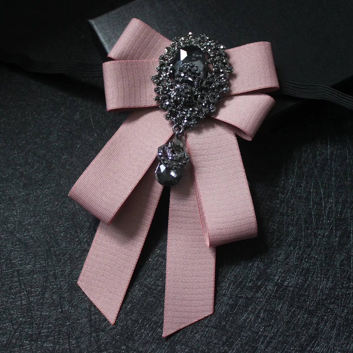 Retro Handmade Ribbon Bow Tie Brooch Rhinestones Crystal Necktie Men's Suit Shirt Collar Pin Luxulry Webbing Jewelry Accessories