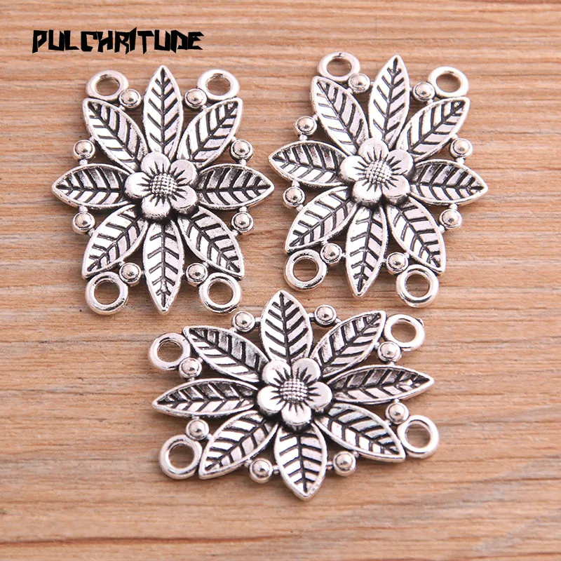 6pcs 28*35mm New Product Two Color Zinc Alloy Hollow Flower Porous Connectors Jewelry Making DIY Handmade Craft