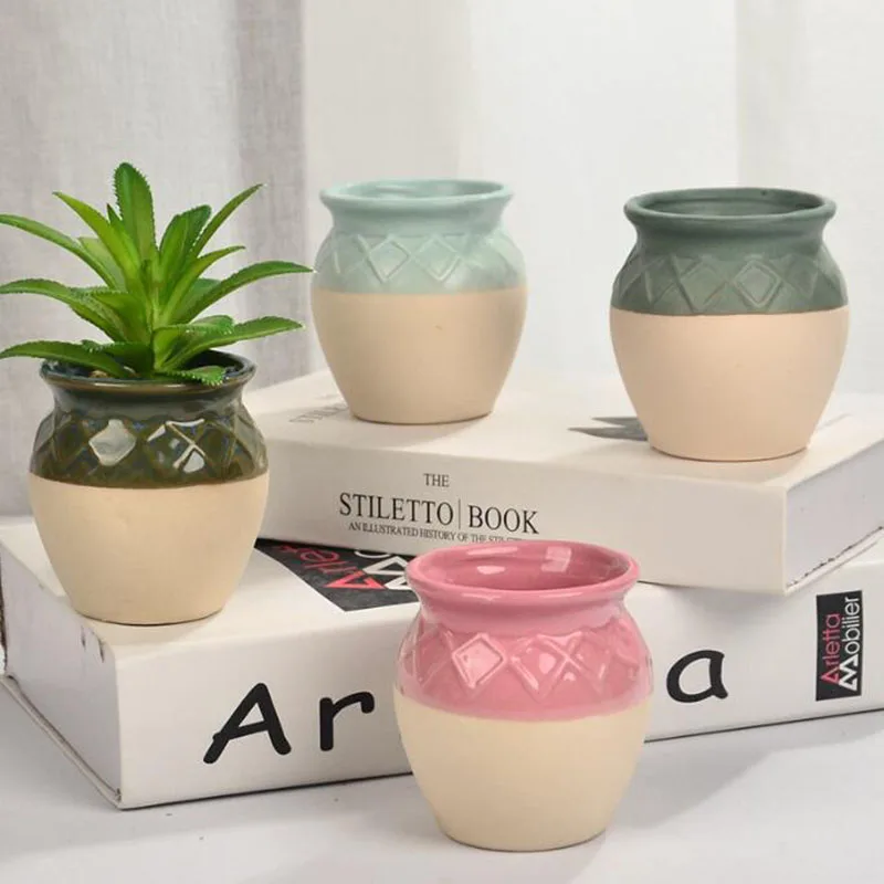 4pcs/set Sukiyaki Half-glazed Flowerpot Succulent Planter Vase Breathable Bonsai Pot Office Balcony Decor Garden Home Decoration