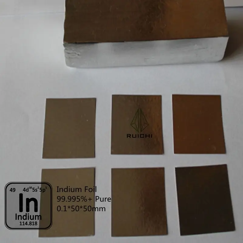 

Indium Foil 0.1*50*50mm RUICHI 99.995% Pure Indium Foil Metal Sheet