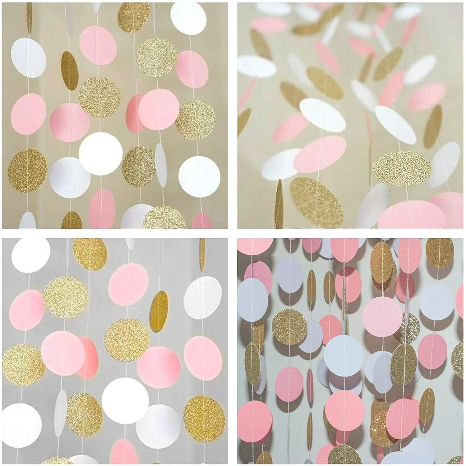 13Ft Pearl White Paper Circle Dots Garland for Birthday Halloween Party Hanging Round Streamers Baby Bridal Shower Decorations