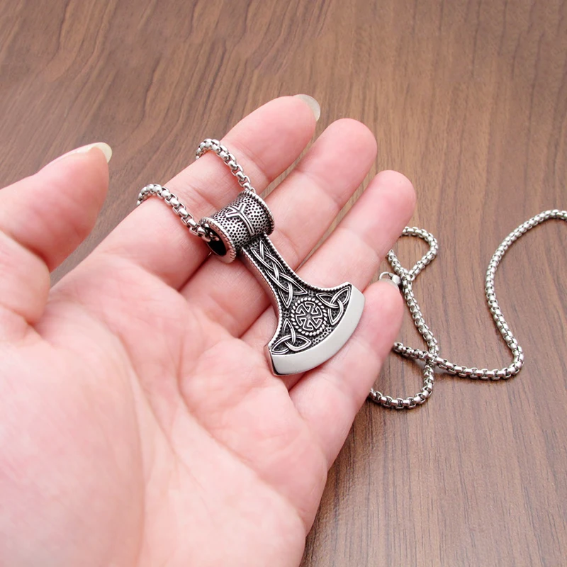 Punk 316L Stainless Steel Silver Color Black Viking Warrior Axe  Vegvisir Rune Kolovrat Pendant Jewelry