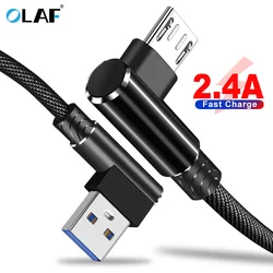 OLAF Micro USB Cable 90 Degree USB Cable 1m 2m 3m For Samsung S7 Xiaomi Android Smartphone Phone Usb C Cable 2.4A Fast Charging