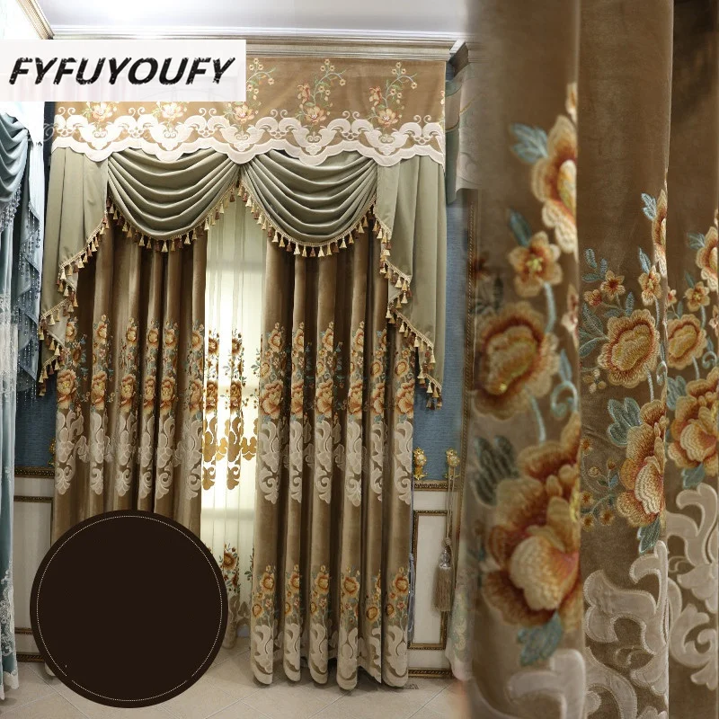 

Exquisite villa embroidery decorative curtains for Living Room European Blackout Curtains for the Bedroom/Hotel/study