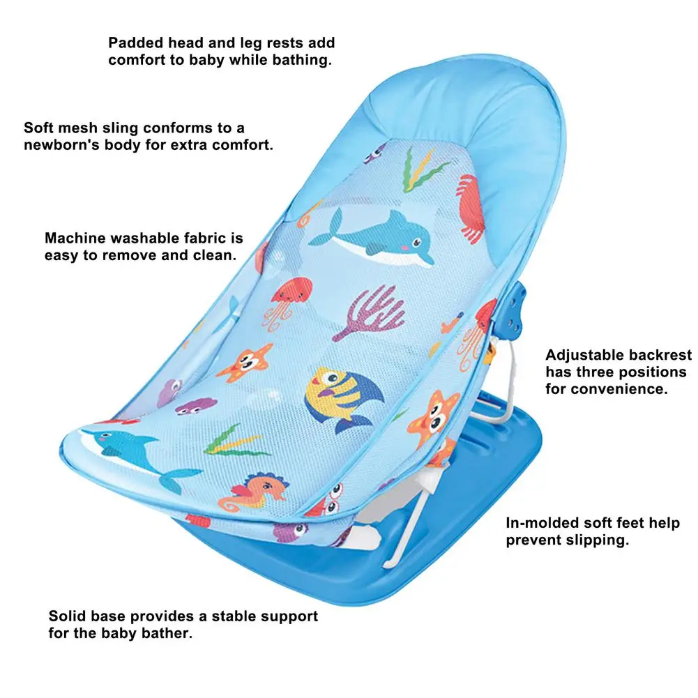 Cadeira de banho infantil para verão, cadeira de banho para bebês com travesseiro, dobrável, flutuante, suporte de banho macio para bebê, adequado para pia de banheira