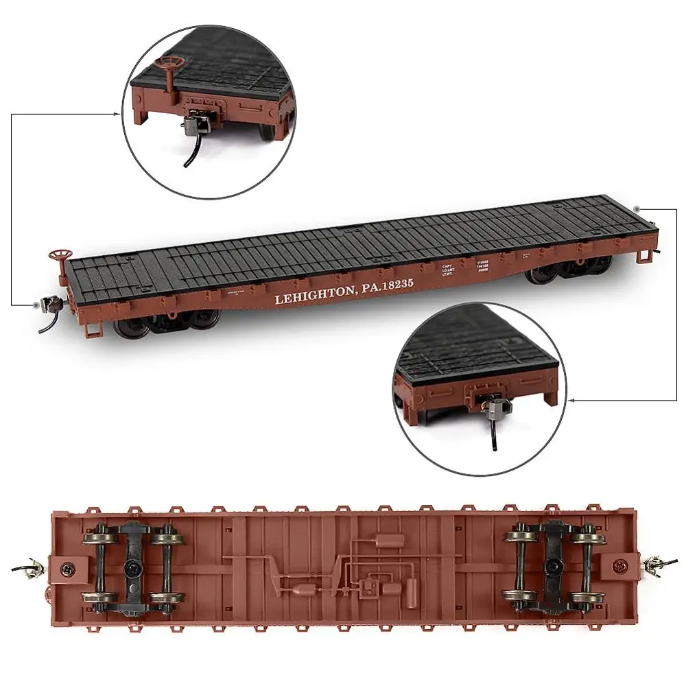 Evemodel Trains Set 1 lot HO Scale 1:87 52ft Flat Car with Shipping Container Cargo