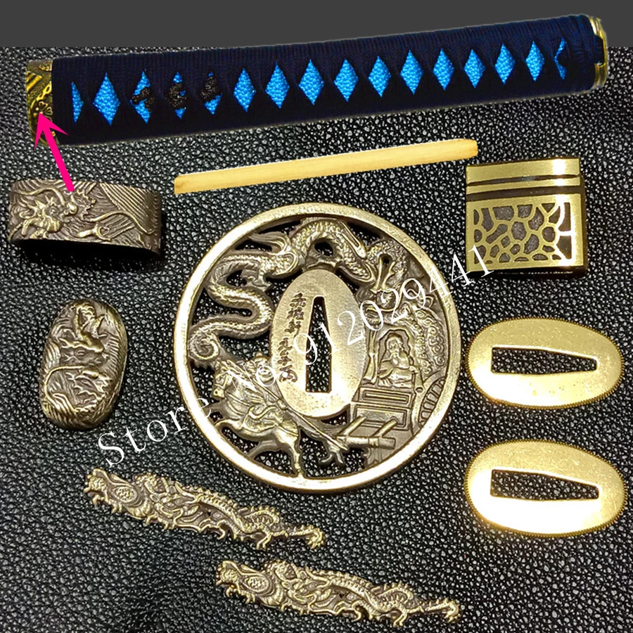 

Japanese Samurai Sword Katana/Wakizashi/Tanto Dragon Guard Accessory Set Kirsite Tsuba+Menuki+Fuchi+Kashira+Handle+Habaki+Seppa